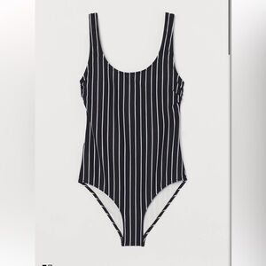 H&M Black and White Striped Swimsuit